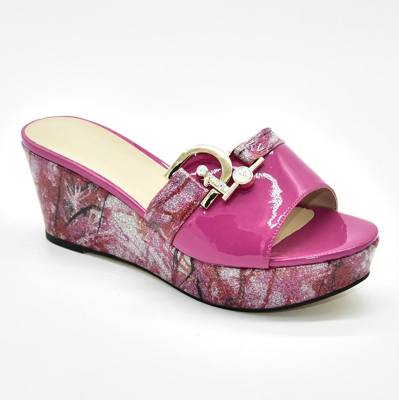 Floella Buckle Patterned Platform Wedge Sandals - 6 Colors