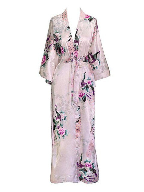 Floral Kimono Maxi Satin Silk Robe