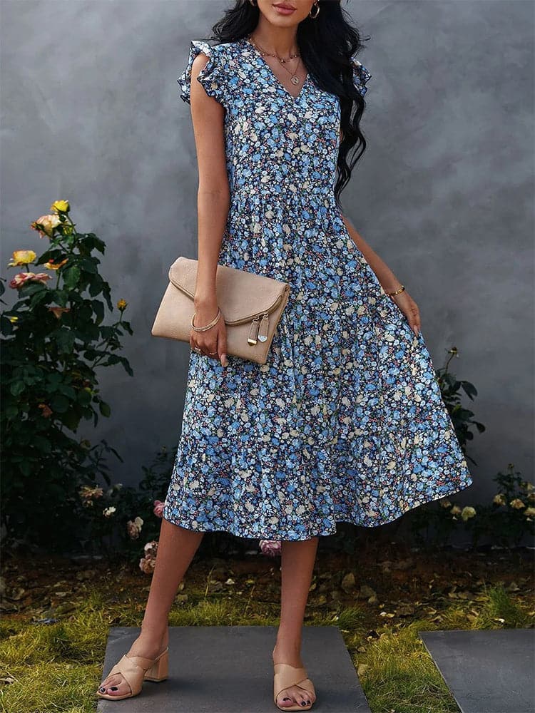 Floral Print Summer Sleeveless V-Neck Dress