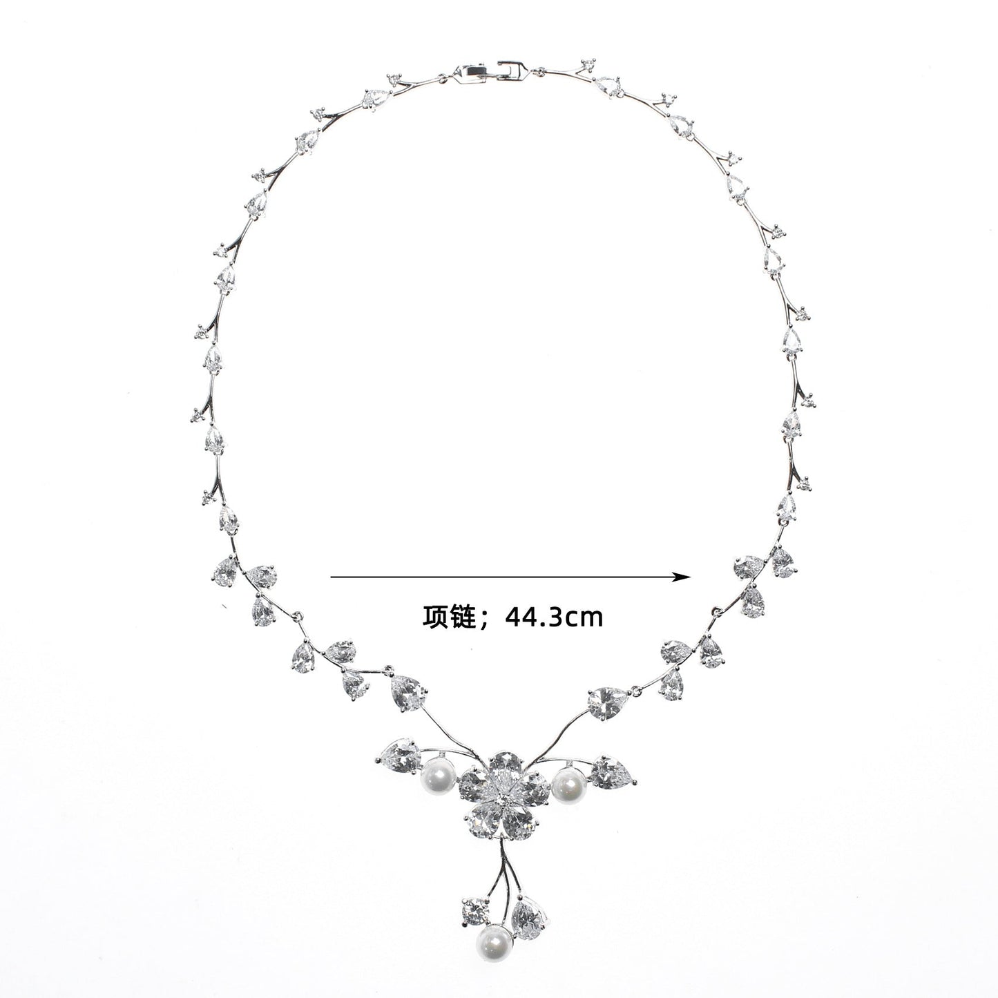 Floral Cubic Zirconia Wedding Jewelry Necklaces Earring Set