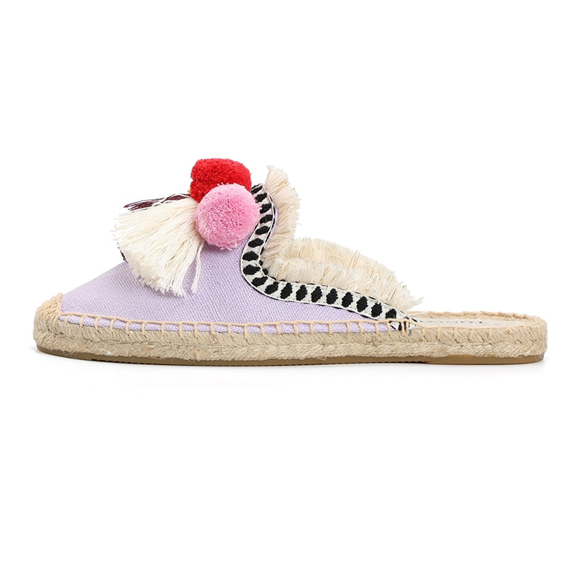 Folk Tassel and Pom Pom Espadrille Slides - 7 Styles