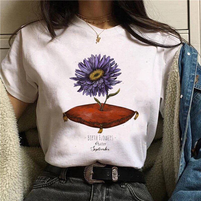 Funny Mushroom Print T-shirt Women's Fashion Versatile Top T-shirt