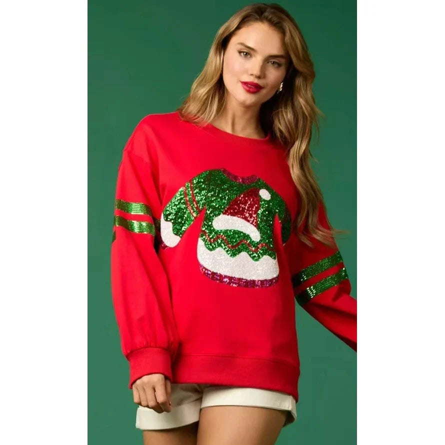 Vintage Harajuku Glitter Patchwork Slim Christmas Hoodie