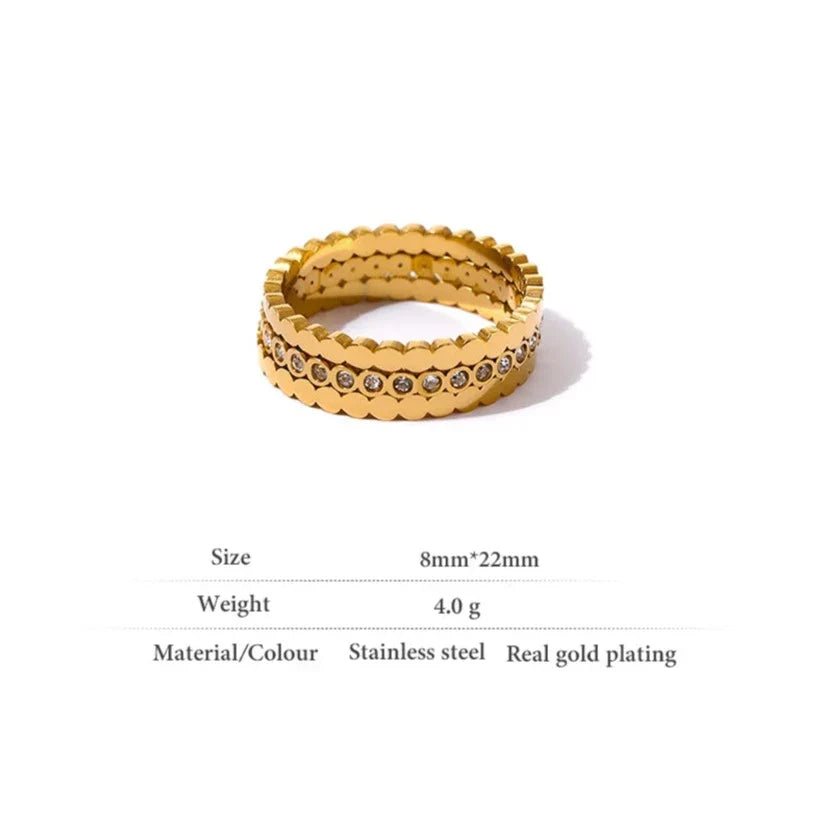 Cubic Zirconia Wave Cut Triple Band Ring