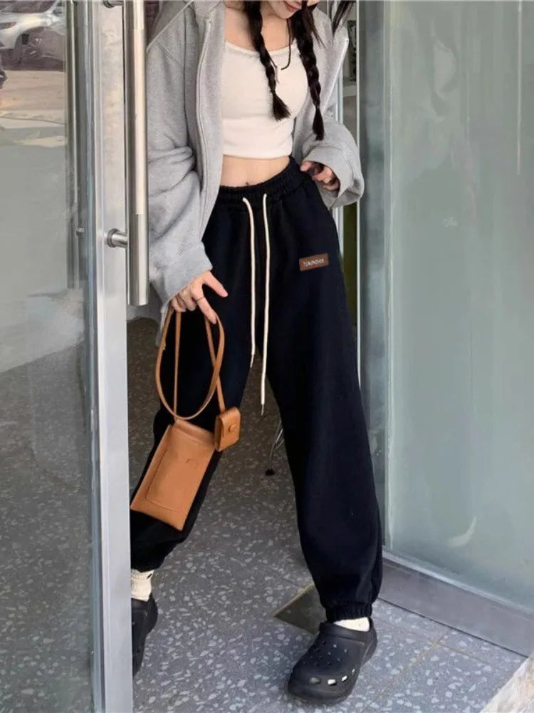 Winter Fleece Beige Jogging Sports Korean Style Oversize Pant