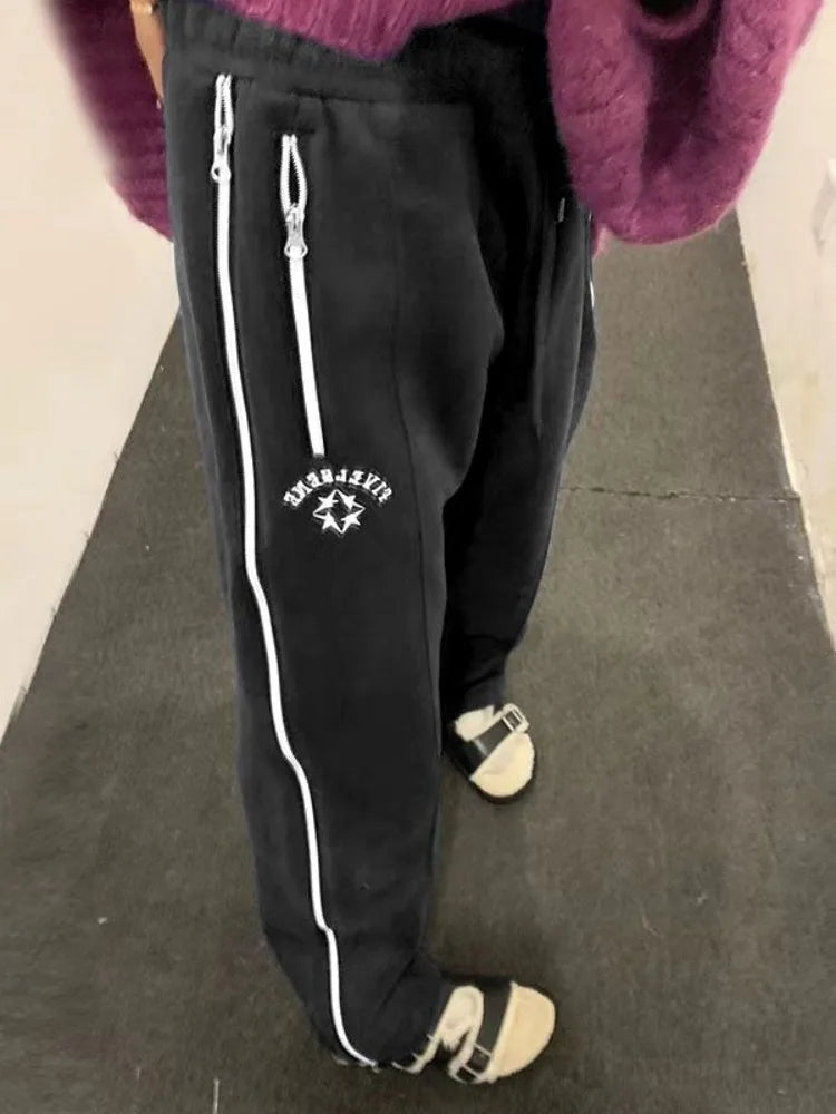 Vintage Red Straight Japanese Y2K Casual Sweatpants Winter Warm Harajuku Jogging Pant