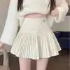 Woolen Pleated Cute High Waist A-line Patchwork Vintage Skirt