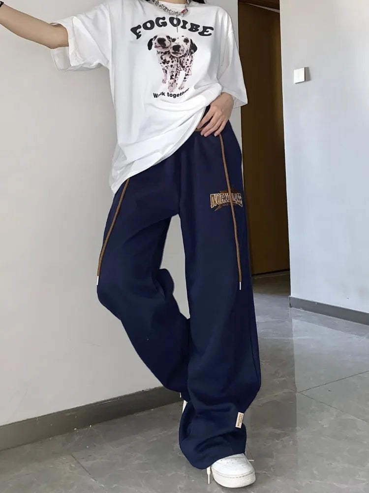 Y2K Beige Track Sports Hip Hop Jogging Sweatpants Oversize Harajuku Pant