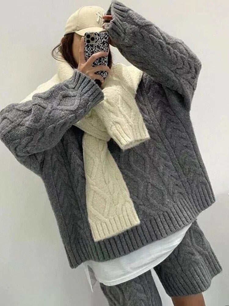 Hanka Cable Knit Turtleneck and Shorts Set