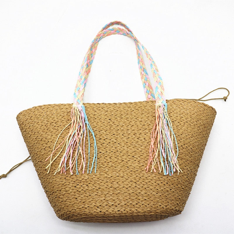 Hanni Pastel Braids Handle Straw Tote Bags - 2 Colors