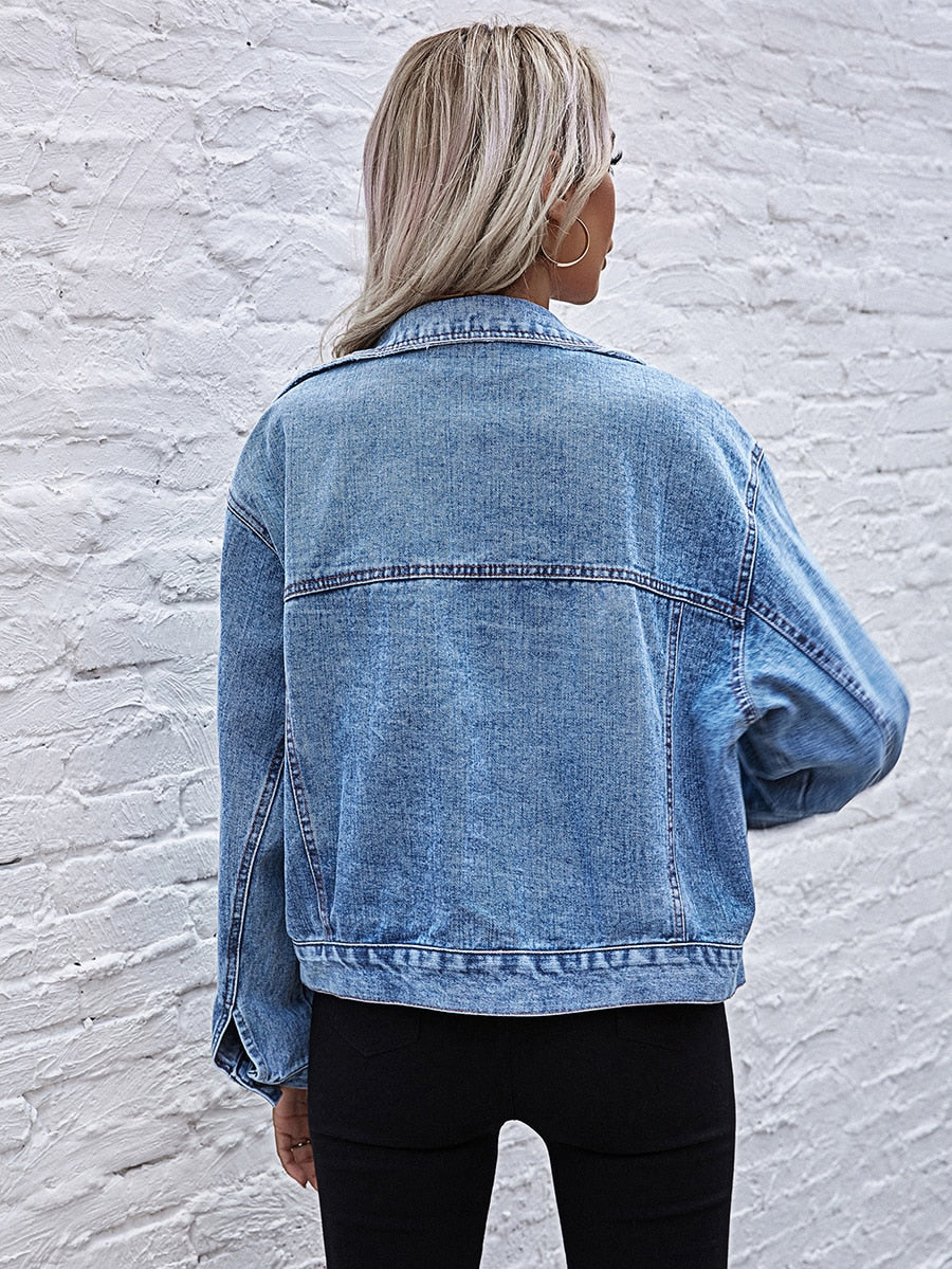Turn-down Collar Loose Denim Jacket