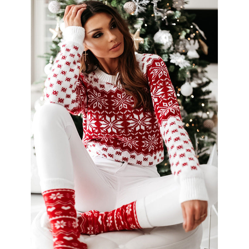 Snowflake Pattern Classic Round Neck Long Sleeve Christmas Sweaters