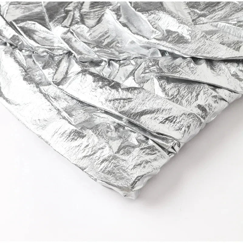 Ilsei Silver Crinkle Metallic Mini Tube Dress