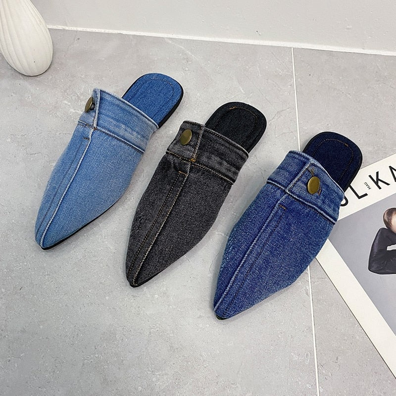 Irma Pointed Toe Denim Slippers - 3 Colors