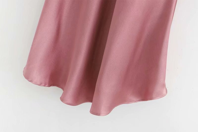 Jana Pink Satin Side Slit Midi Skirt