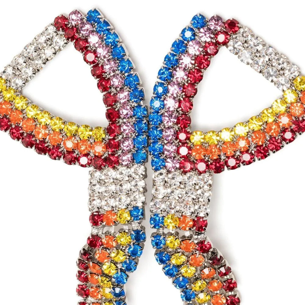 Jumbo Rainbow Ribbon Rhinestone Earrings