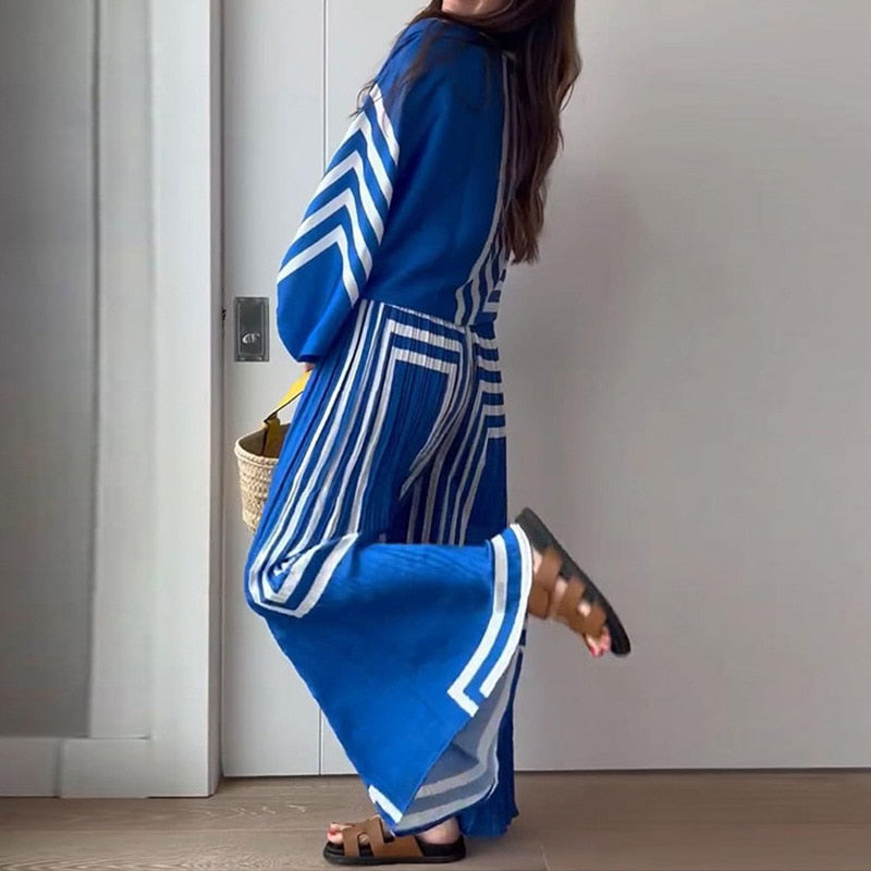 Kemala Blue Stripe Prints Top and Pants 2 Pieces Set