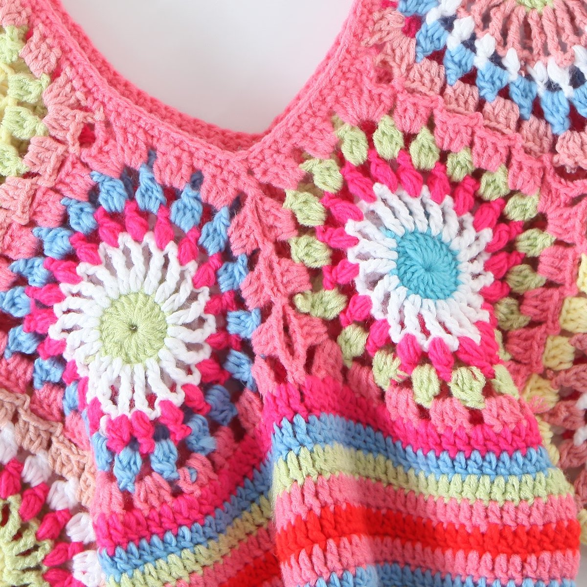 Krizia Bohemian Multicolor Crochet Crop Top