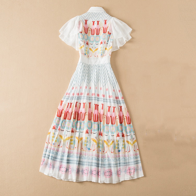 Laia Vintage Floral Print Pleated Dress