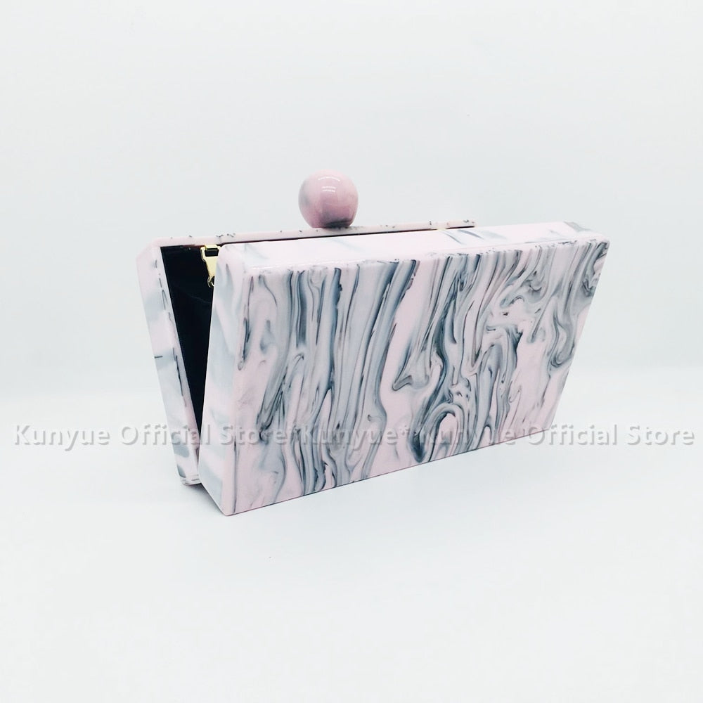 Lara Pink Marble Acrylic Evening Box Clutch