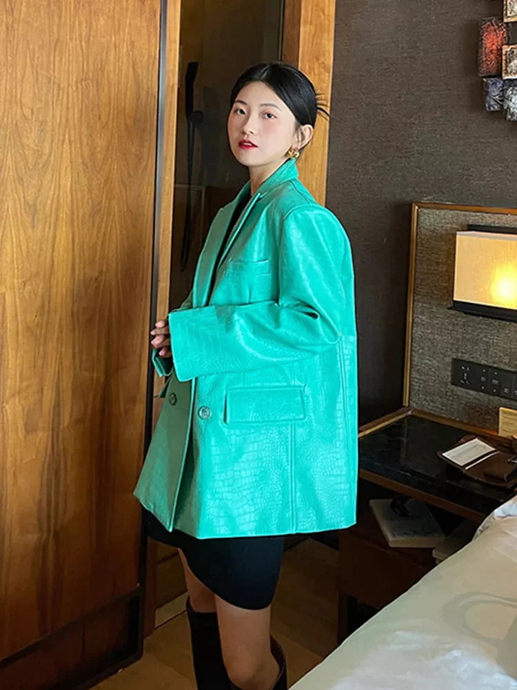 Laura Crocodile Pattern Faux Leather Blazer - 5 Colors