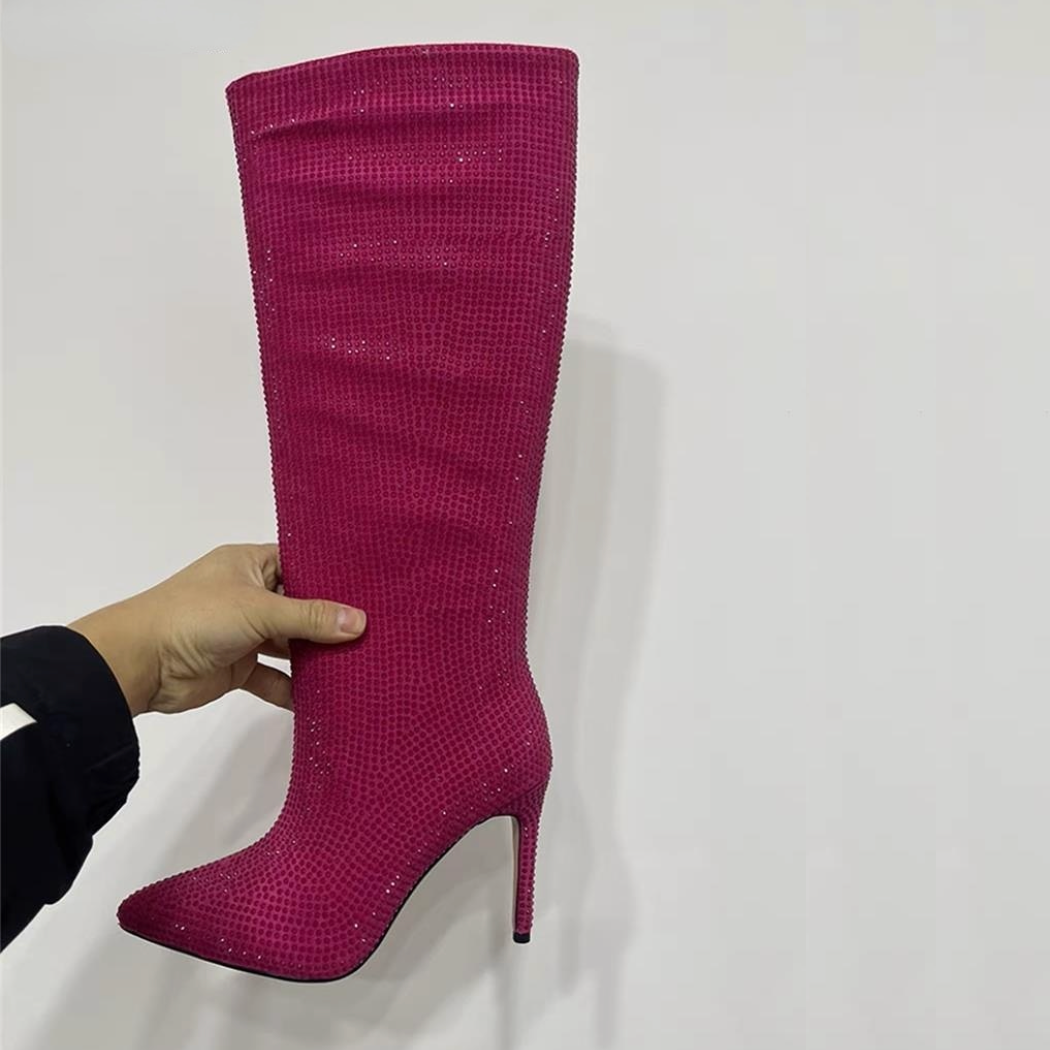 Lorena Rhinestone Sequin Knee High Boots - 9 Colors