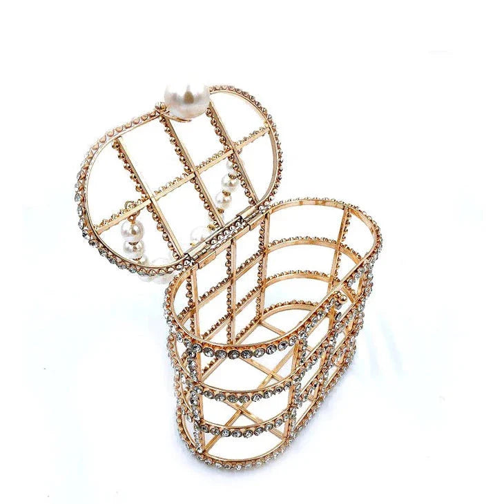 Luxe Rhinestone Cage With Pearl Handle Mini Bag - 2 Styles