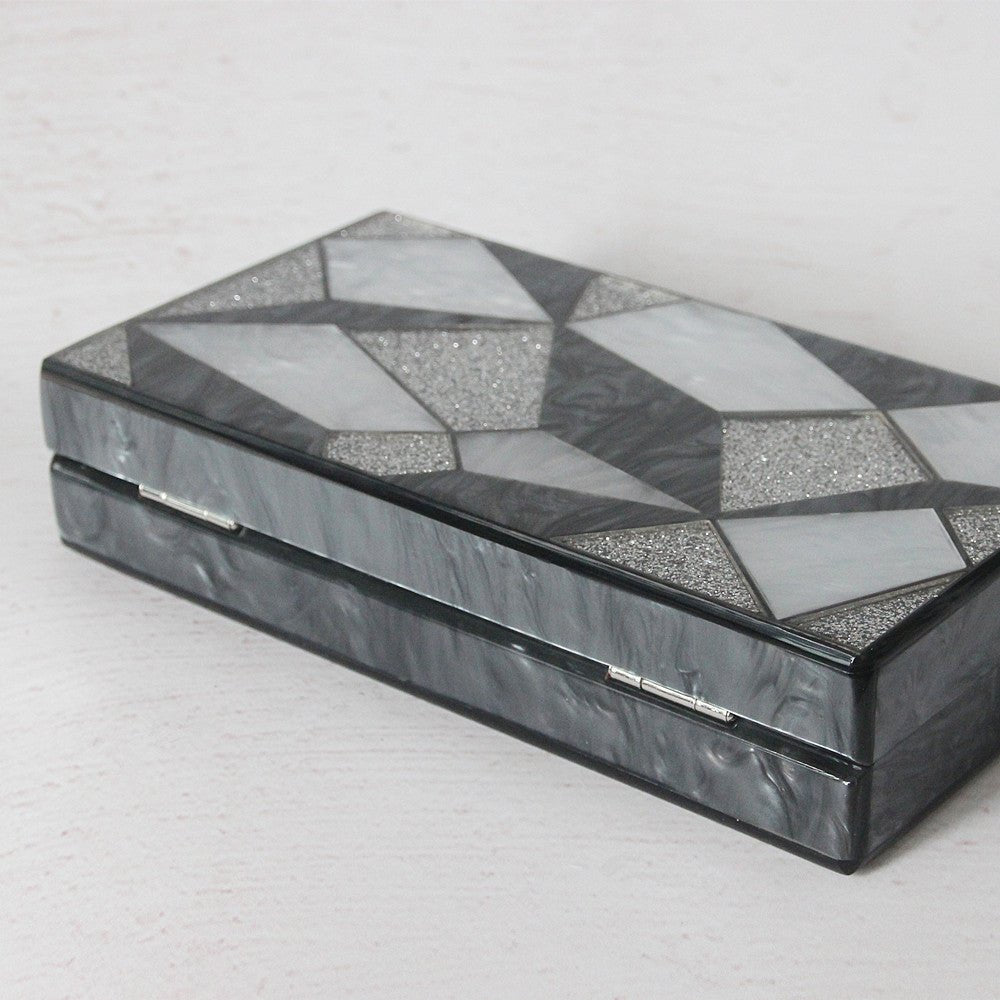 Black Silver Evening Bag Sequins Wedding Handbag Box Clutch Purse