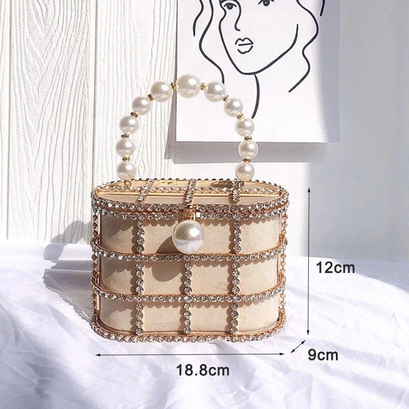 Diamonds Hollow Out Evening Clutch Bags Pearl Beaded Handbags