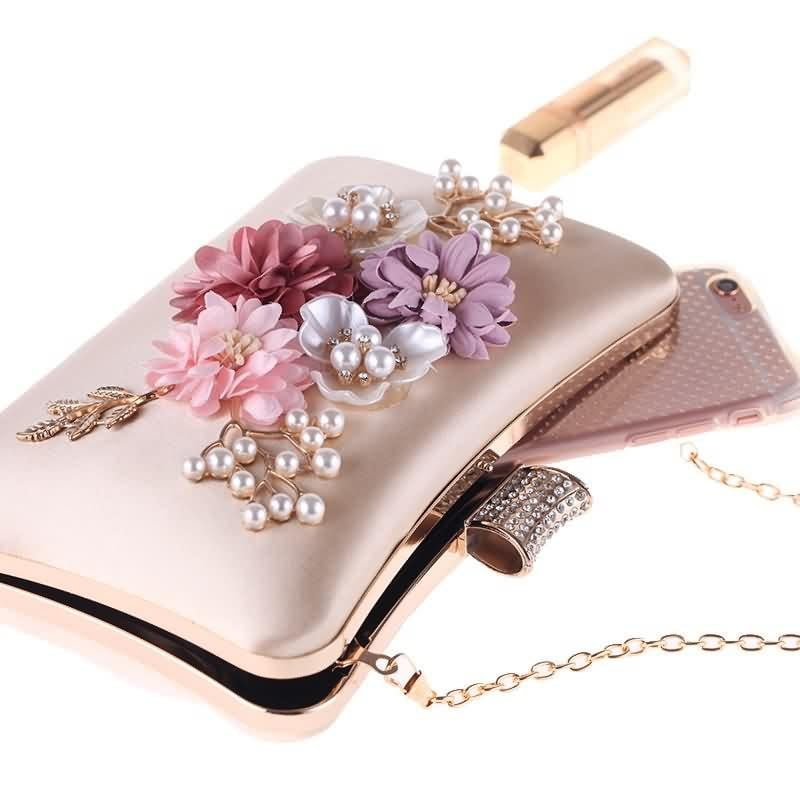 Flower Evening Bags Pearl Beaded Diamond Clutches