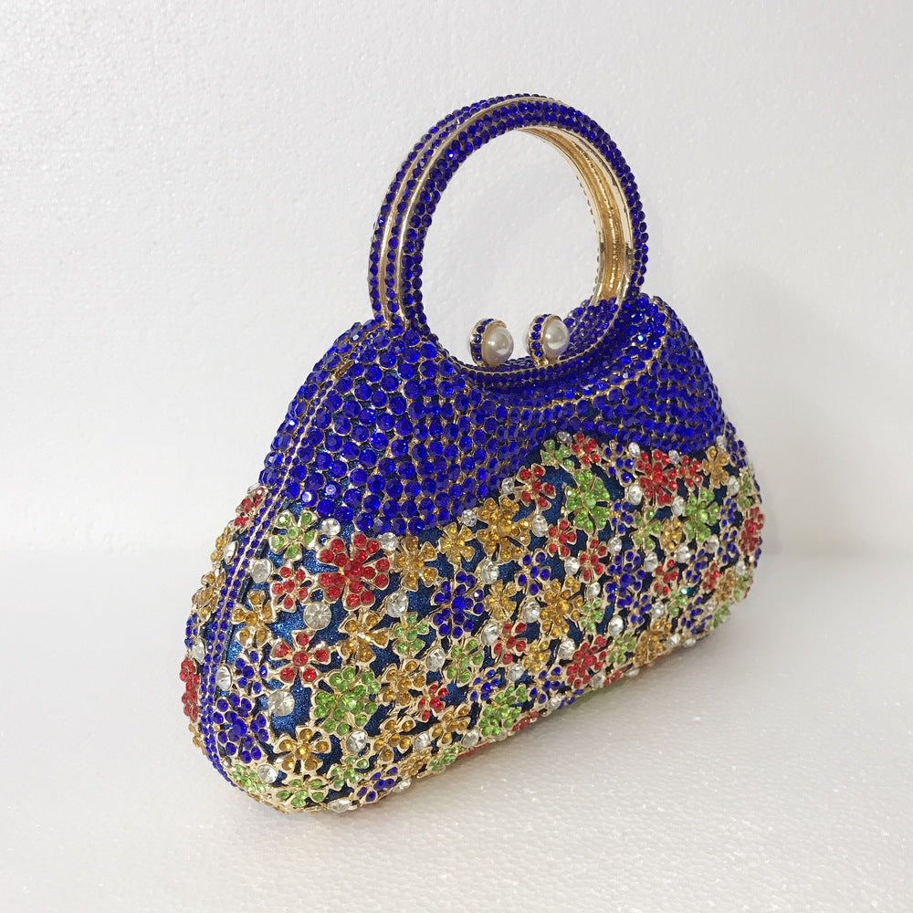 Full Rhinestones Clutch Metal Flower Evening Bag