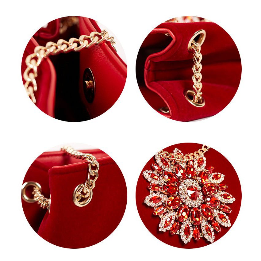 Large Velvet Diamond Floral Evening Bag