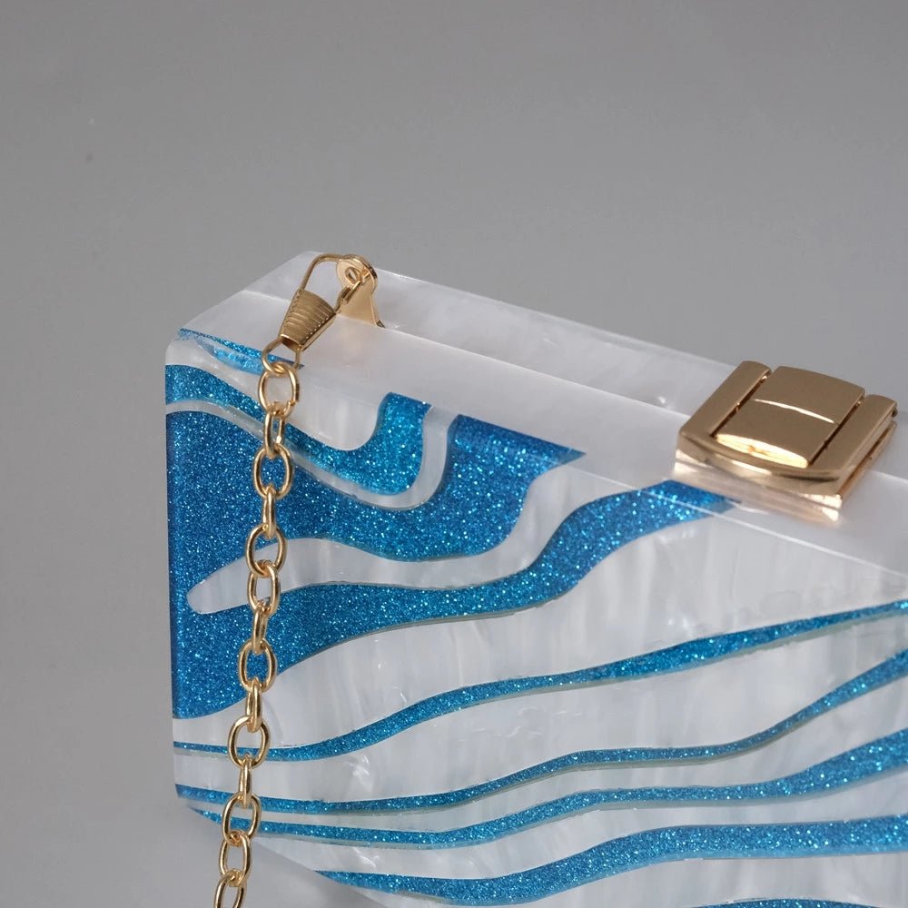 Party Chain Shoulder Bag Blue Acrylic Evening Wedding Purse