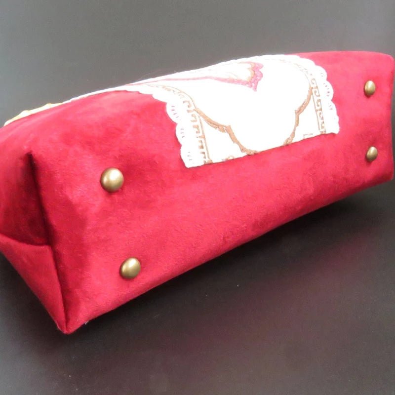 Red Velvet Flower Evening Clutch Handbag