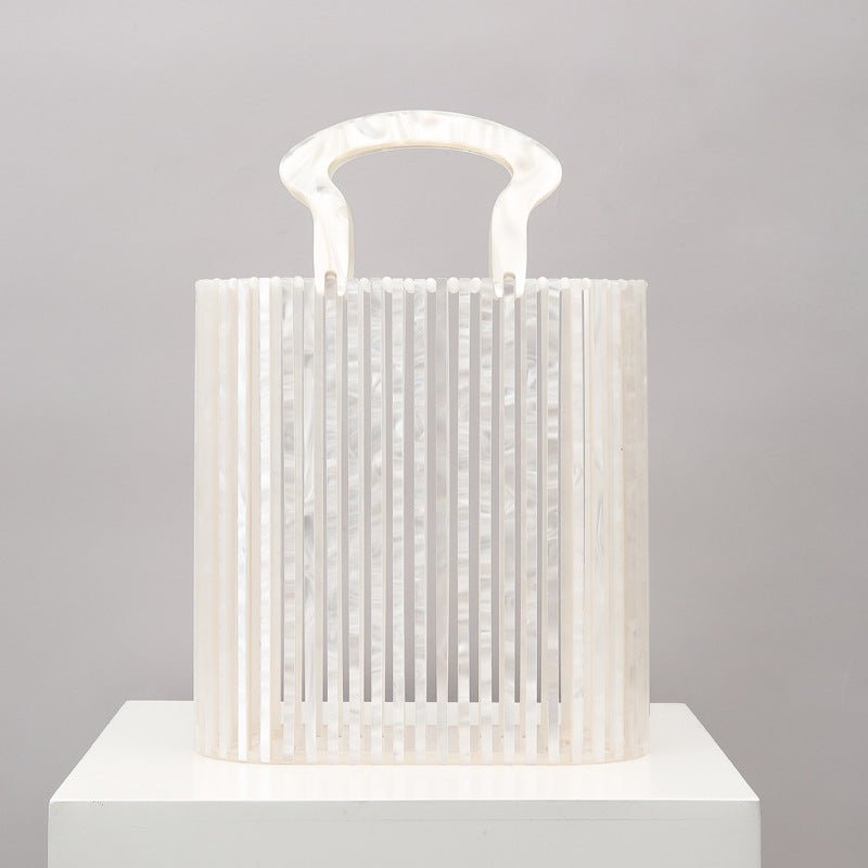 Women's Beach Acrylic Evening Clutch Bag Bucket Hand Twist Hollow Bag