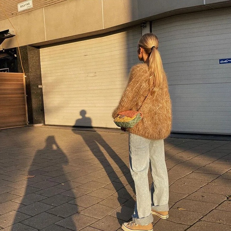 Maat Puff Sleeve Fuzzy Mohair Cardigan