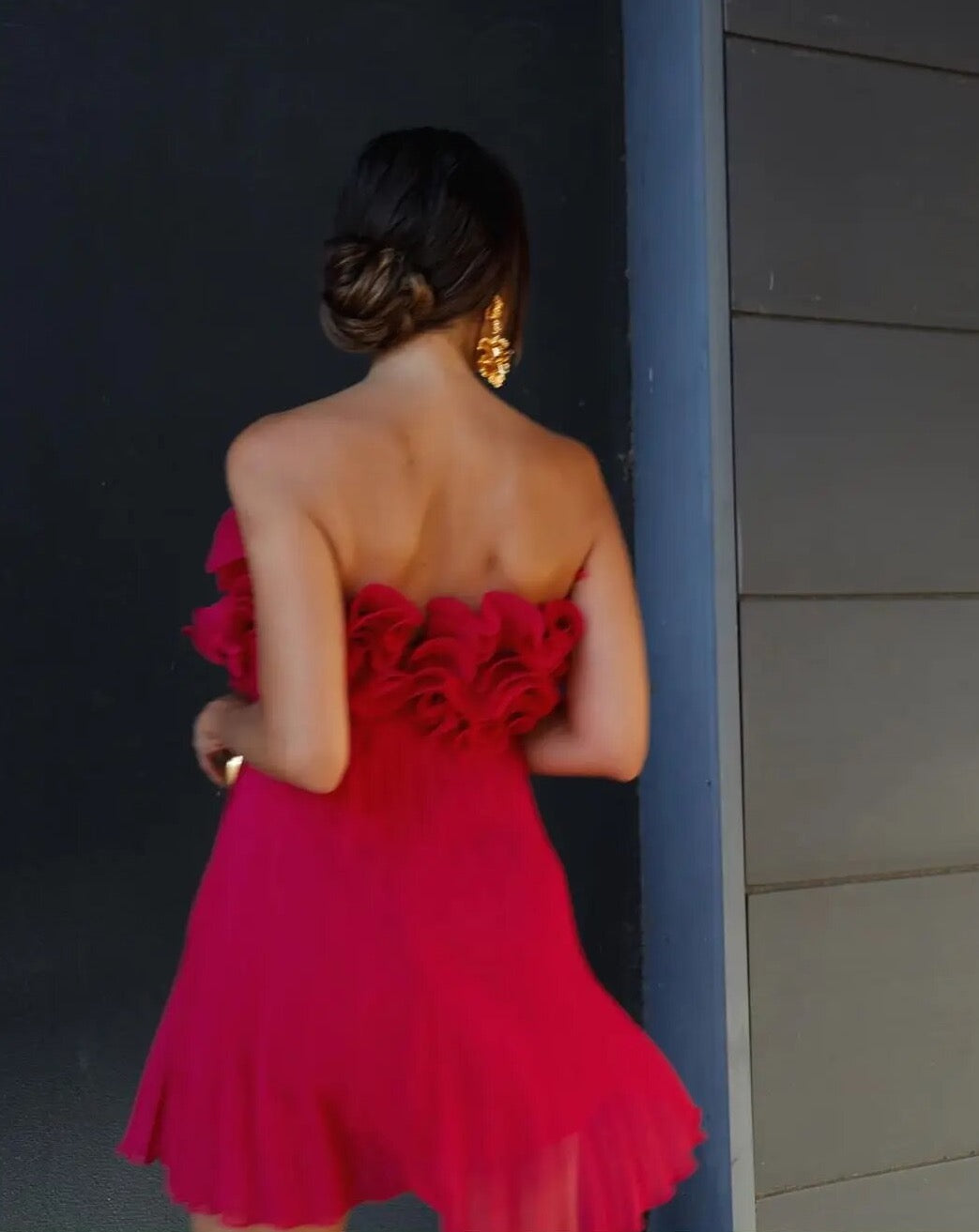 Maija Red Ruffle Strapless Mini Dress