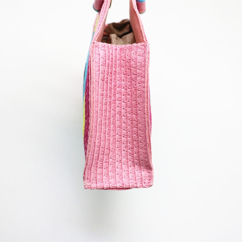 Malia Rainbow Stripe Woven Handbag