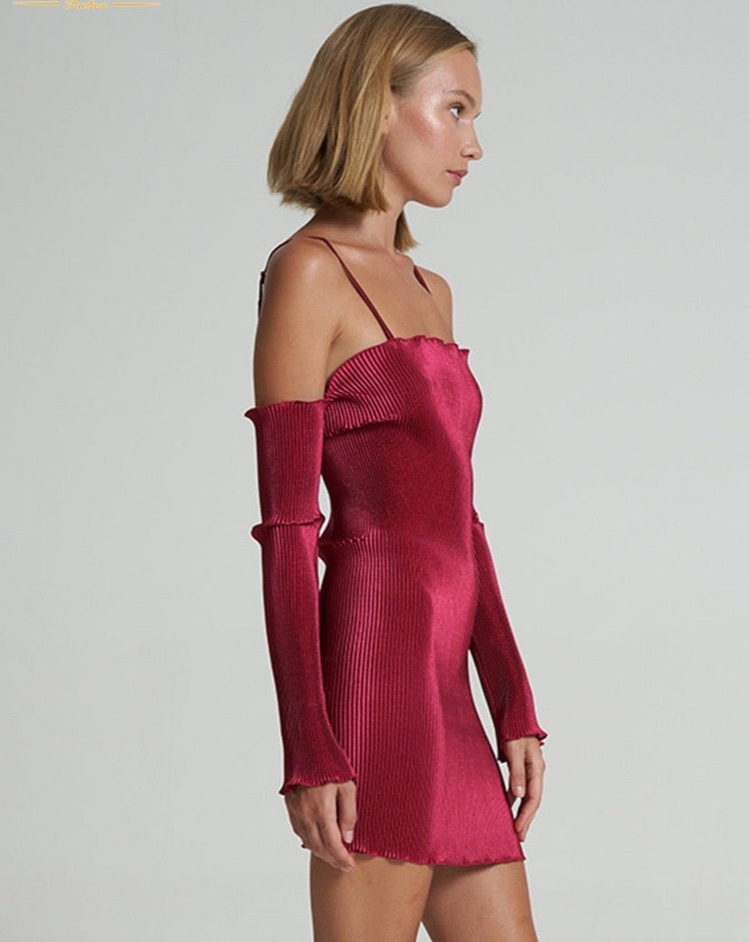 Maria Pleated Spaghetti Strap Mini Cocktail Dress