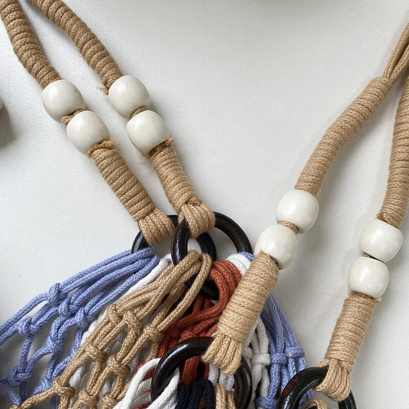 Multi-Color Striped Tassel Boho Net Bags - 2 Colors