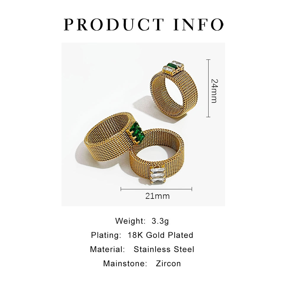 Mweri Rhinestone 18K Gold Plated Mesh Rings