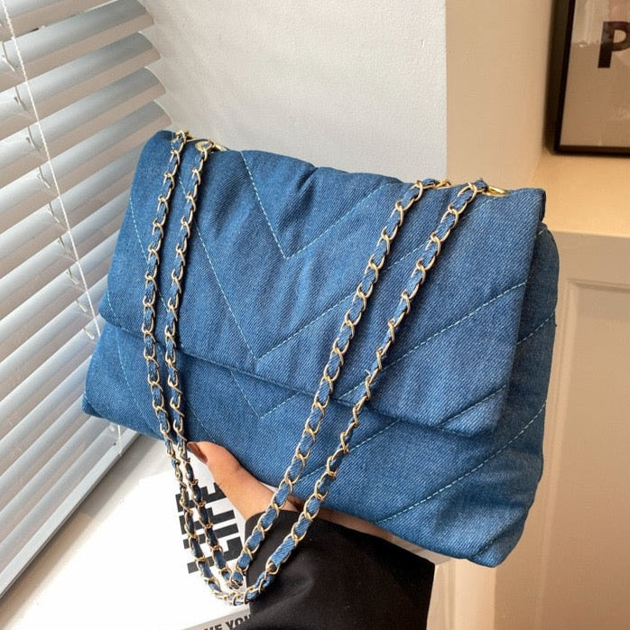 Natalia Chevron Quilted Denim Flap Bags - 3 Colors