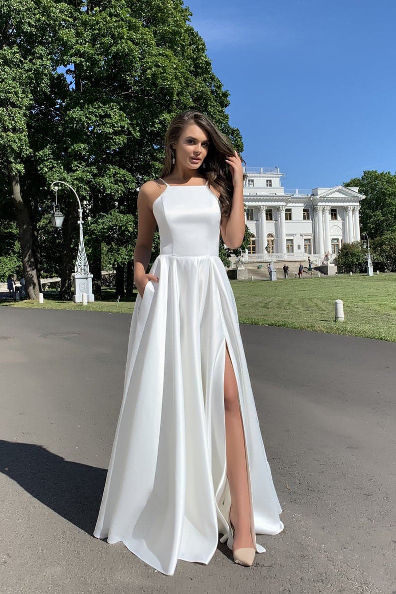 New Summer White Spaghetti Strap Prom Dresses