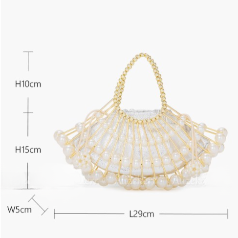 Nimue Pearl Beaded Golden Fan Evening Bag