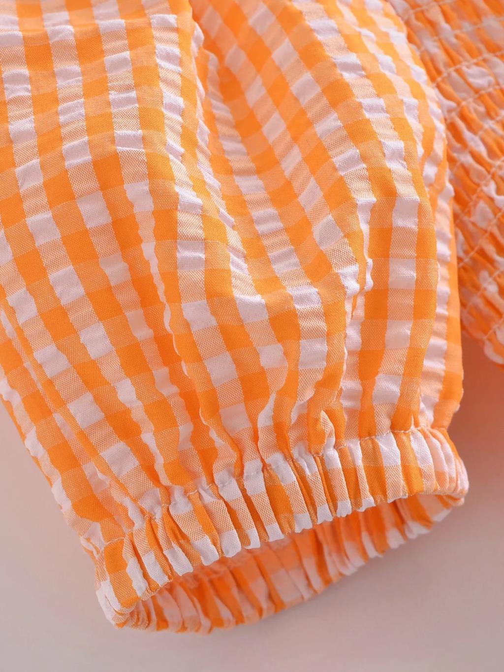 Norah Orange Gingham Seersucker Dress
