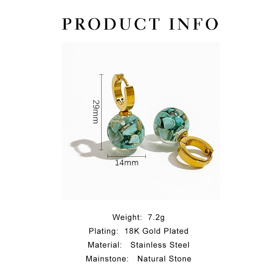 Nuria Ball & Turquoise Stone Hoop Earrings