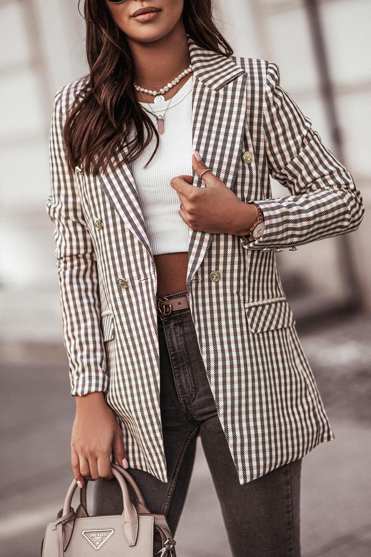 Double Breasted Plaid Blazer