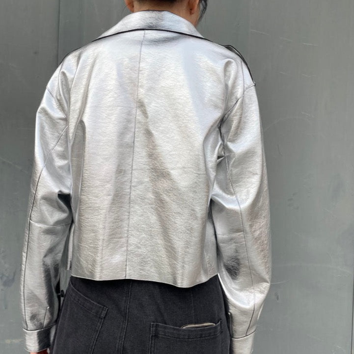 Oversized Silver Biker Jackets