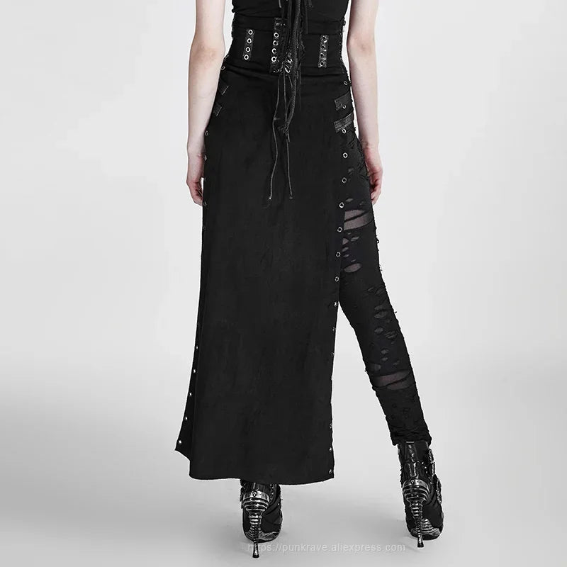 Women's Gothic Black Rock Copslay Stage Personality Hip Hop Streetwear Long High Waisted Skirt