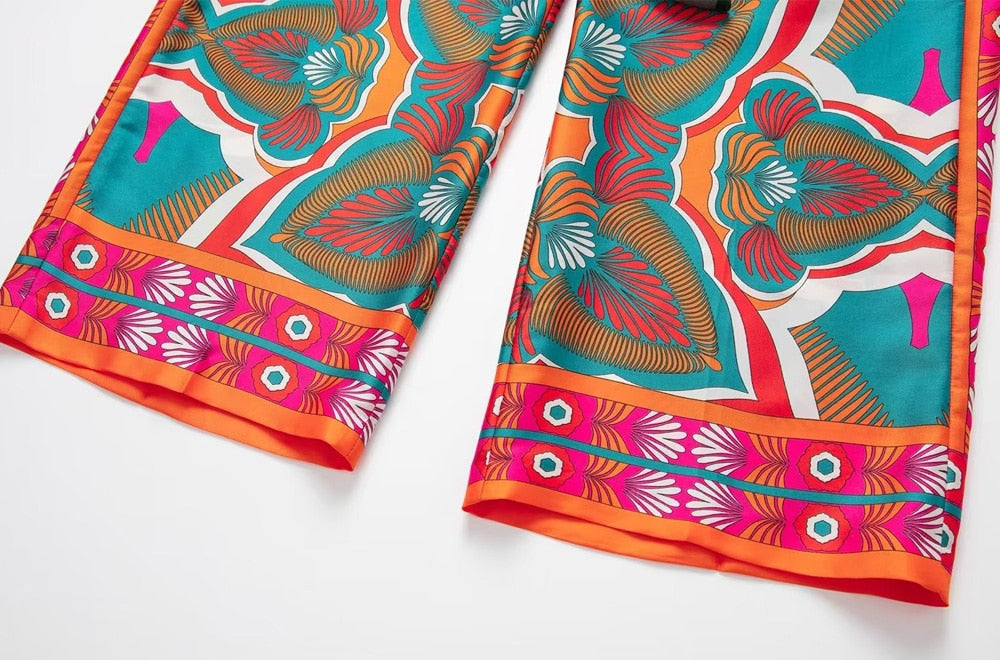 Pink Abstract Prints Robe Blazer / Wide Leg Pants